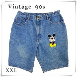 VINTAGE 90s Mickey Mouse Embroidered High Rise Denim Shorts Size XXL